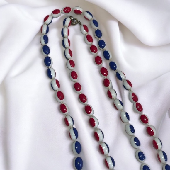 Vintage Jewelry - Vintage Patriotic Bakelite Beaded Long Necklace